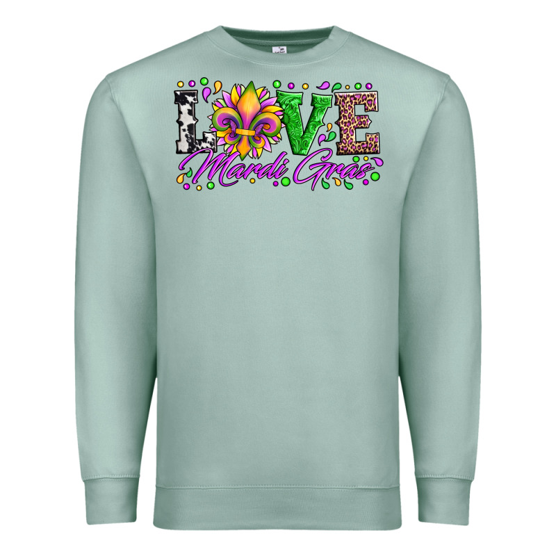 Love Mardi Gras Fleur De Lis Sunflower Leopard And Beads Premium Sweatshirt by Artiststas | Teevron