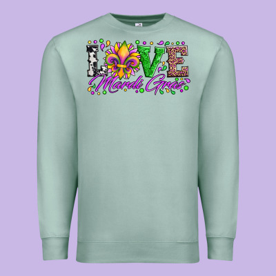 Love Mardi Gras Fleur De Lis Sunflower Leopard And Beads Premium Sweatshirt Designed By Artiststas