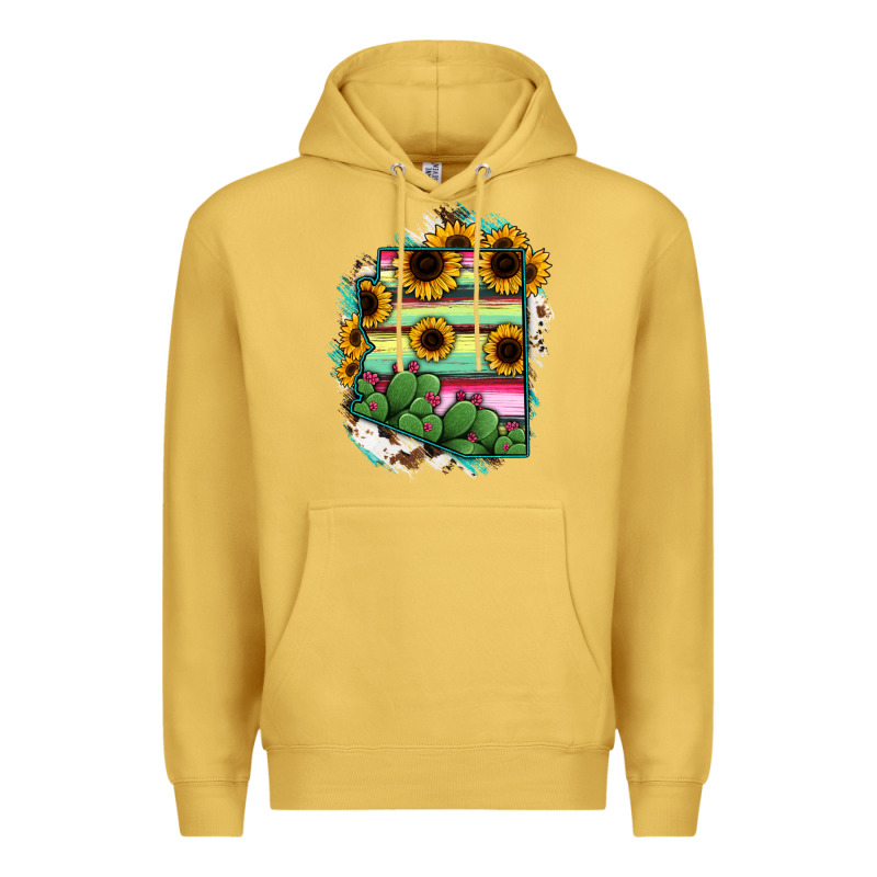 Arizona Map Sunflower Cactus Serape Premium Hoodie by RanaPortraitStore | Teevron
