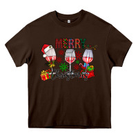Chocolate Brown Merry Christmas Heavy Core Tee - CowhideDigitalArt