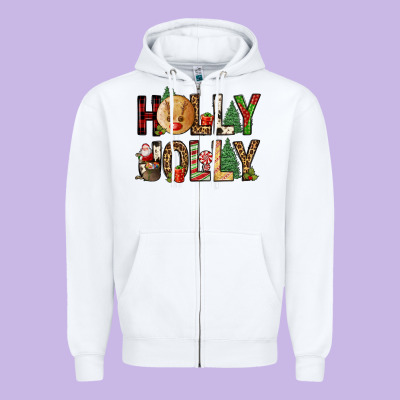 Holly Jolly Zipper Hoodie Designed By Fadigitalartstudio