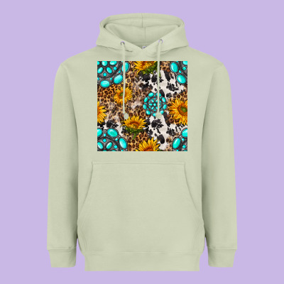 Western Gemstone And Sunflower Seamless Pattern Heavyweight Hoodie Designed By Bundleandbundleshop