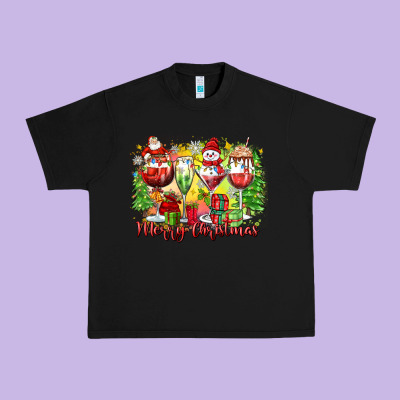 Merry Christmas Wine Glasses Urban Heavy Tee Designed By Zillion Design Studio