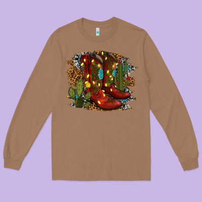 Christmas Cowboy Boots Long Sleeve Tee Designed By Ranaportraitstore