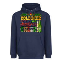Navy cold beer and christmas cheer with beer bottles Heavyweight Hoodie - AdoDesignShop