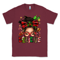 Burgundy christmas believe afro messy bun Classic Tee - texasbilliewilder
