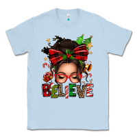 Dusty Blue christmas believe afro messy bun Classic Tee - texasbilliewilder