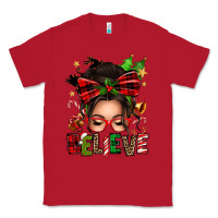 Red christmas believe afro messy bun Classic Tee - texasbilliewilder