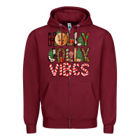 Burgundy holly jolly vibes Zipper Hoodie - FaDigitalArtStudio