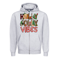 Heather Grey holly jolly vibes Zipper Hoodie - FaDigitalArtStudio
