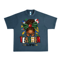 Midnight Navy teacher life afro messy bun Urban Heavy Tee - texasbilliewilder