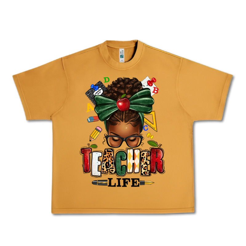 Teacher Life Afro Messy Bun Urban Heavy Tee by texasbilliewilder | Teevron