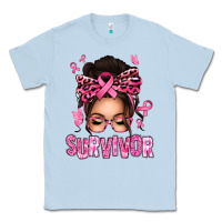 Dusty Blue breast cancer survivor afro messy bun Classic Tee - texasbilliewilder