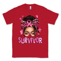 Red breast cancer survivor afro messy bun Classic Tee - texasbilliewilder