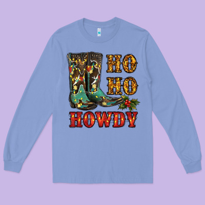 Christmas Cowboy Boots Ho Ho Howdy Long Sleeve Tee Designed By Ranaportraitstore