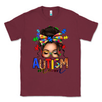Burgundy autism mom afro messy bun Classic Tee - texasbilliewilder