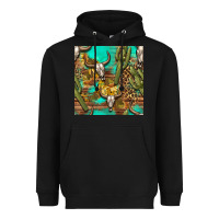 Black western bull skull and cactus seamless pattern Heavyweight Hoodie - BundleAndBundleShop
