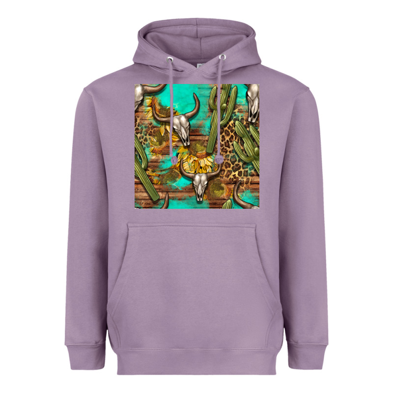 Western Bull Skull And Cactus Seamless Pattern Heavyweight Hoodie by BundleAndBundleShop | Teevron