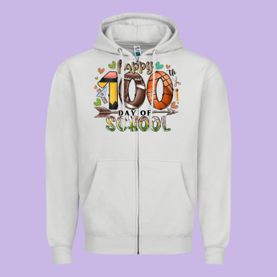 Happy 100 Americana Football Basketball Day Of Sch Zipper Hoodie Designed By Racoondesign