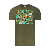 Vintage Olive leopard sunflower hearts Vintage Tee - RanaPortraitStore
