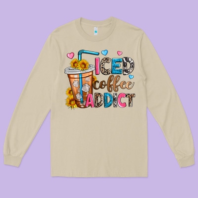 Iced Coffee Addict Long Sleeve Tee Designed By Zillion Design Studio