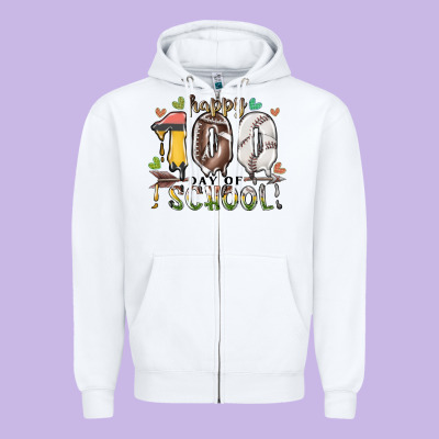 Happy 100 Day Of School American Football Baseball Zipper Hoodie Designed By Racoondesign