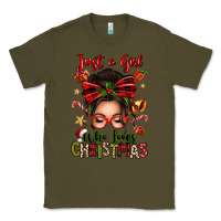 Army Green just a girl who loves christmas afro messy bun Classic Tee - texasbilliewilder