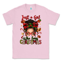 Bubblegum Pink just a girl who loves christmas afro messy bun Classic Tee - texasbilliewilder