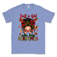 Colony Blue just a girl who loves christmas afro messy bun Classic Tee - texasbilliewilder