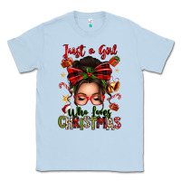 Dusty Blue just a girl who loves christmas afro messy bun Classic Tee - texasbilliewilder