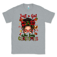 Heather Grey just a girl who loves christmas afro messy bun Classic Tee - texasbilliewilder