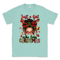 Seafoam just a girl who loves christmas afro messy bun Classic Tee - texasbilliewilder