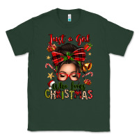 Sports Green just a girl who loves christmas afro messy bun Classic Tee - texasbilliewilder