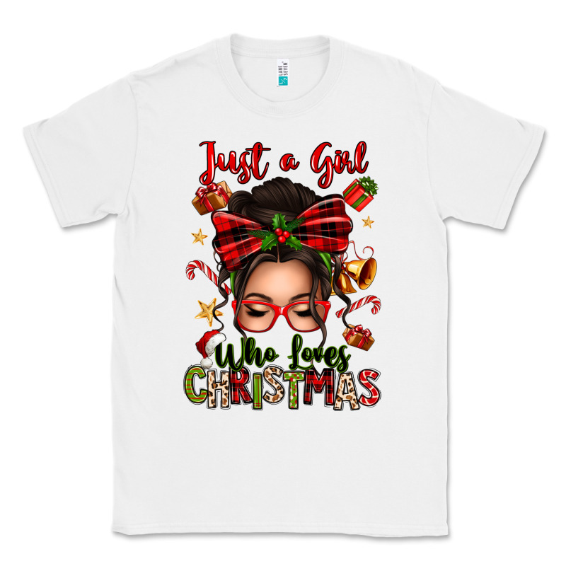 Just A Girl Who Loves Christmas Afro Messy Bun Classic Tee by texasbilliewilder | Teevron