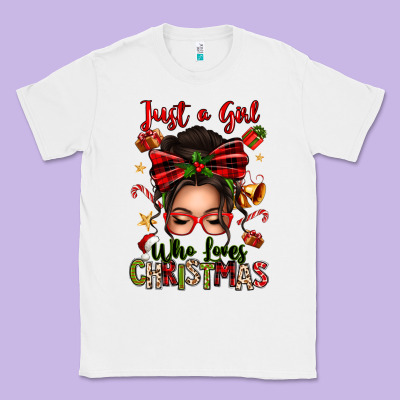 Just A Girl Who Loves Christmas Afro Messy Bun Classic Tee Designed By Texasbilliewilder