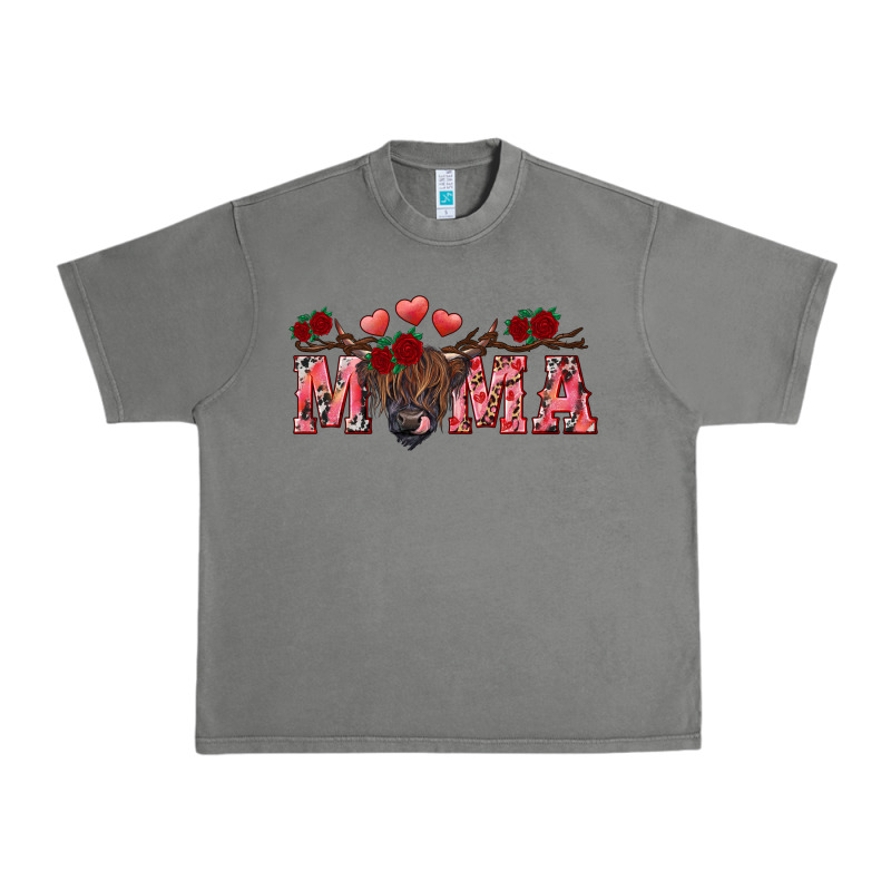 Valentine's Day Mama Black Highland Cow Urban Heavy Tee by RanaPortraitStore | Teevron