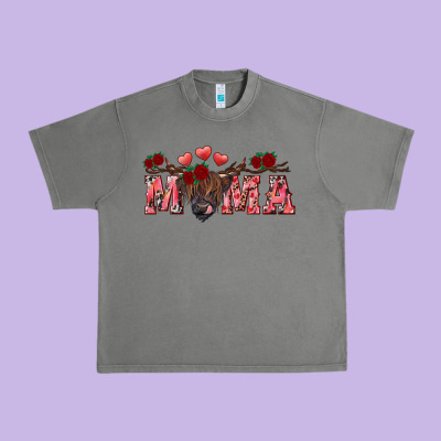 Valentine's Day Mama Black Highland Cow Urban Heavy Tee Designed By Ranaportraitstore