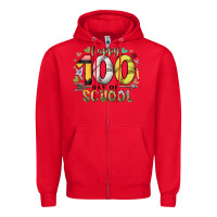 Red happy 100 day of school Zipper Hoodie - RacoonDesign