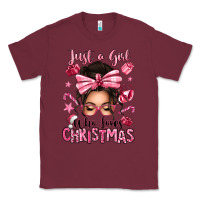 Burgundy just a girl who loves pink christmas messy bun Classic Tee - texasbilliewilder