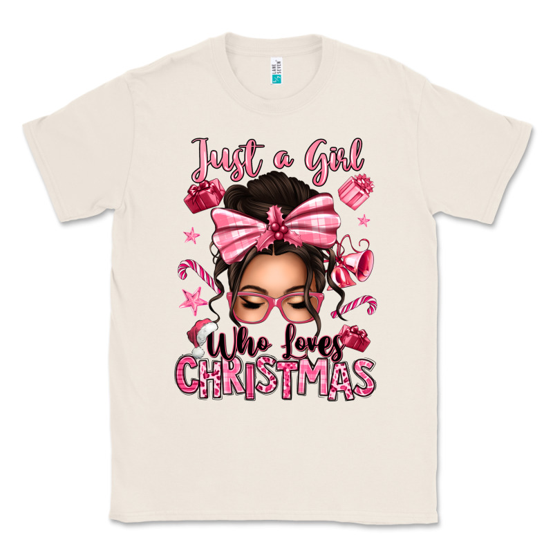 Just A Girl Who Loves Pink Christmas Messy Bun Classic Tee by texasbilliewilder | Teevron