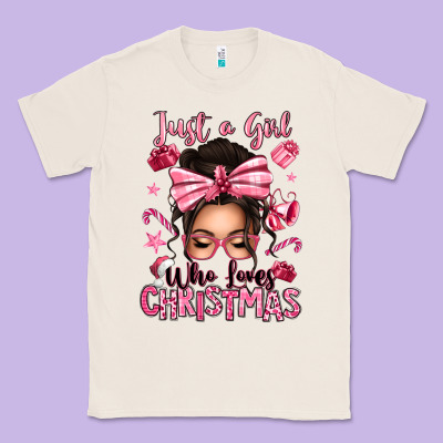 Just A Girl Who Loves Pink Christmas Messy Bun Classic Tee Designed By Texasbilliewilder
