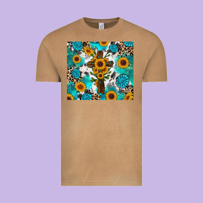 Vintage Tee sunflower cross cowhide gemstones