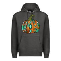 Charcoal Heather Western cowhide turquoise pumpkin Premium Hoodie - NancyCooperArtShop