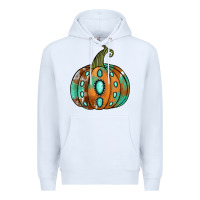 White Western cowhide turquoise pumpkin Premium Hoodie - NancyCooperArtShop
