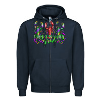 Navy happy crawdy gras Zipper Hoodie - RacoonDesign