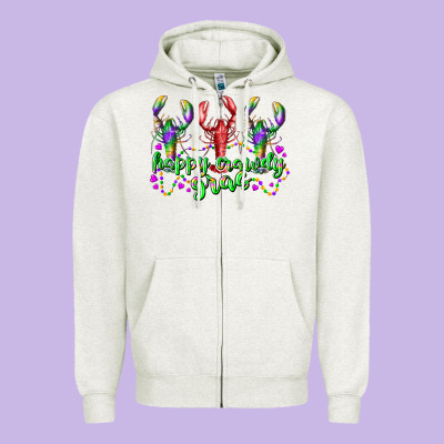 Happy Crawdy Gras Zipper Hoodie Designed By Racoondesign