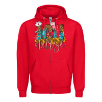Red icu nurse Zipper Hoodie - FaDigitalArtStudio