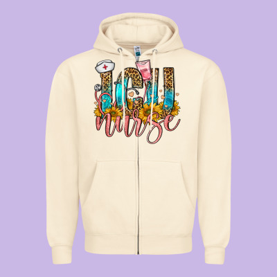 Icu Nurse Zipper Hoodie Designed By Fadigitalartstudio