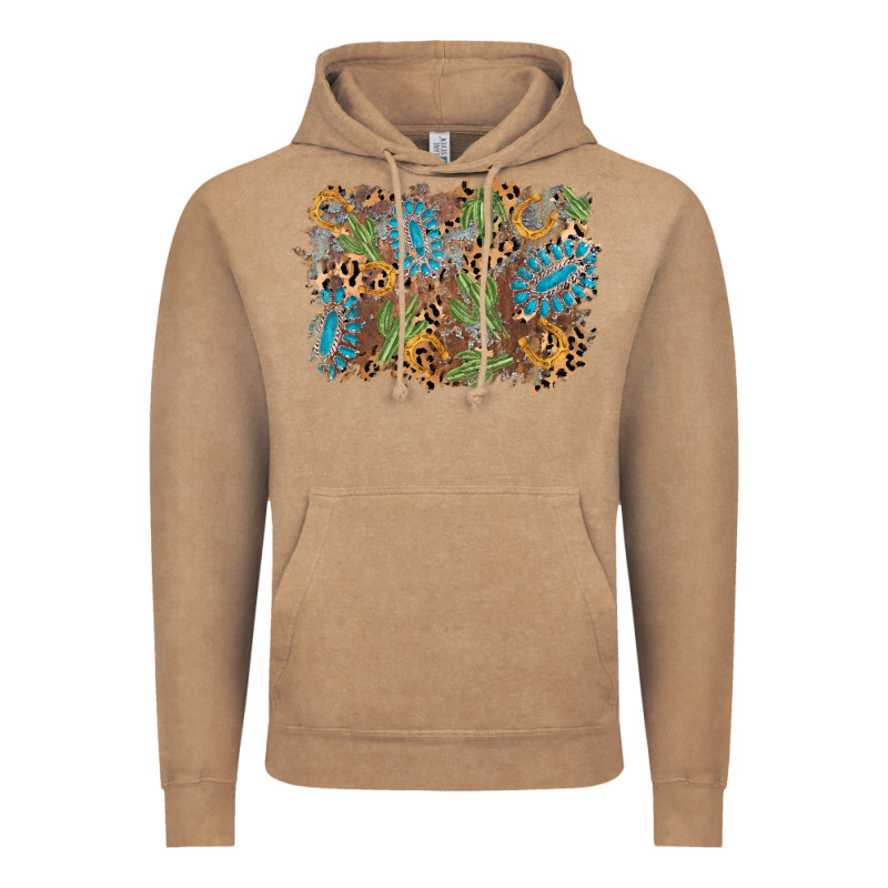 Horseshoe Leopard Gemstone Cactus Background Vintage Hoodie by AdoDesignShop | Teevron