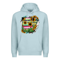 Blue Mist Arkansas Map Sunflower Cactus Serape Premium Hoodie - RanaPortraitStore